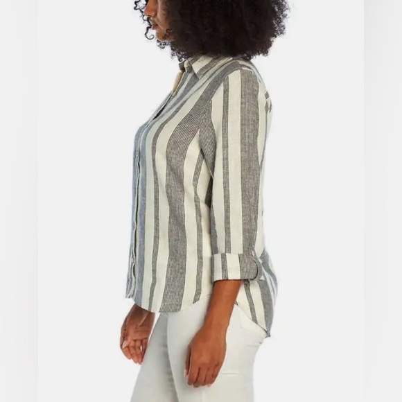 Orvis Linen Blend Striped Button Down Top - Picture 4 of 11